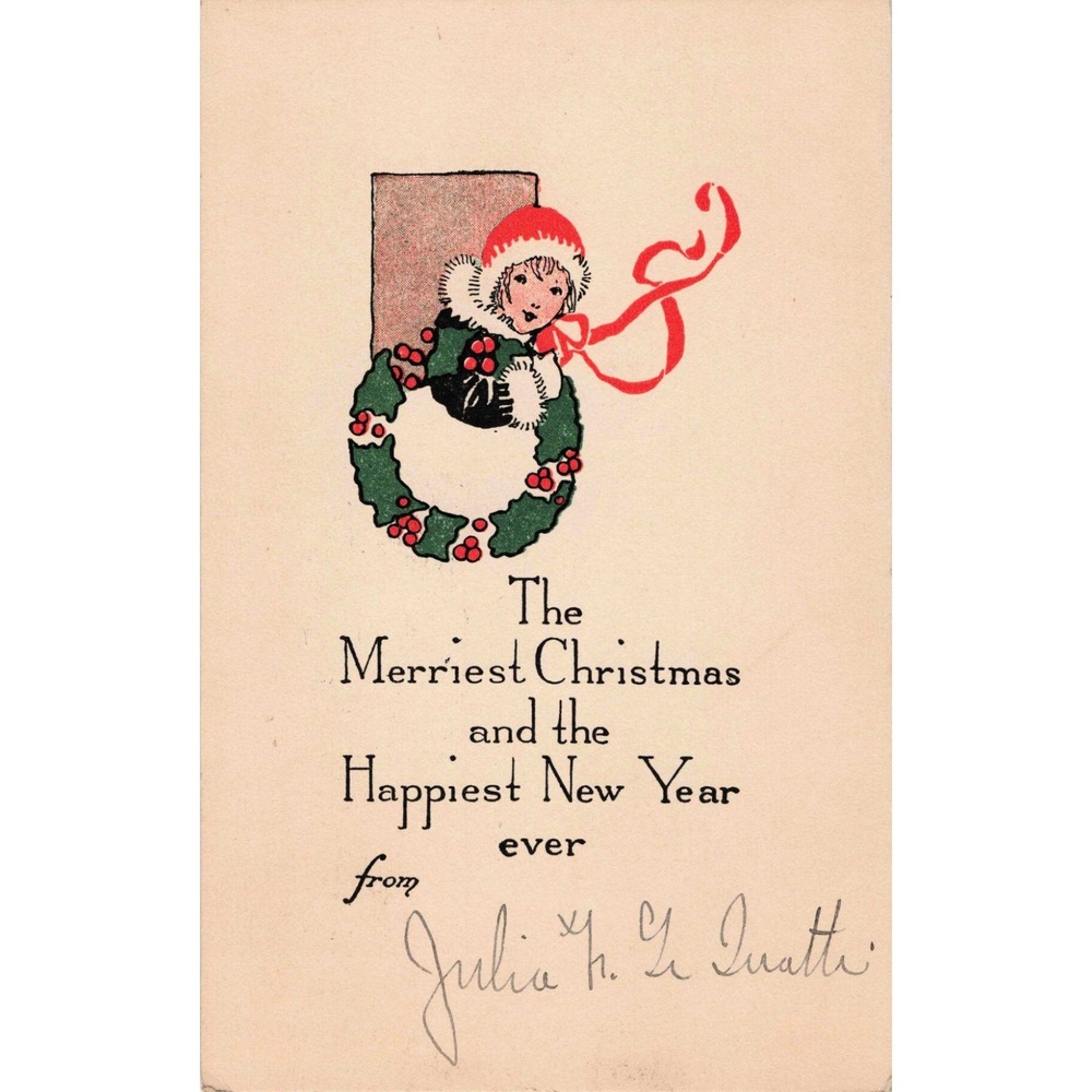 Vintage 1917 Christmas Postcard WWI Era 2 Cent Stamp Chicago Postmark VG